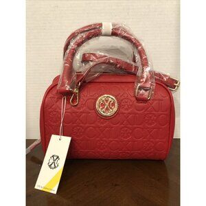 Christian Lacroix EIDEN Embossed Logo Satchel -Red 9”x7”x3”  W/Cross Body Strap